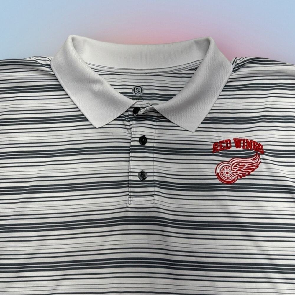 NHL DETROIT RED WINGS Men’s 3XL White Gray Striped Polo Shirt
